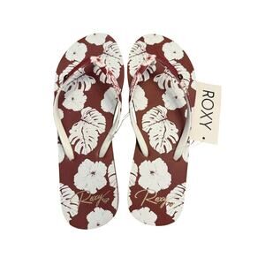 Roxy Portofino III Flip Flops Women’s Size 10 Ginger Brown White Rubber NWT